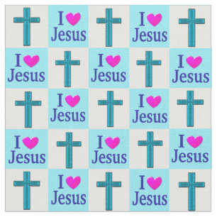 BEAUTIFUL BLUE CROSS I LOVE JESUS FABRIC