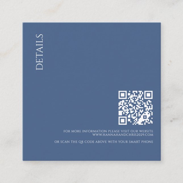 Beautiful Blue Details with QR Code Wedding Enclosure Card (Front)