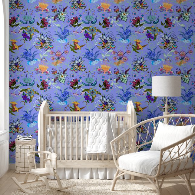 Beautiful Blue Fairyland Flowers Large Repeat  Wallpaper (Kids)