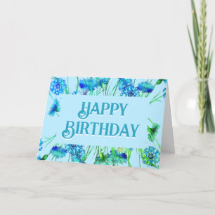 Beautiful Blue Floral Art Birthday Card