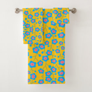 Beautiful blue floral bath towel set