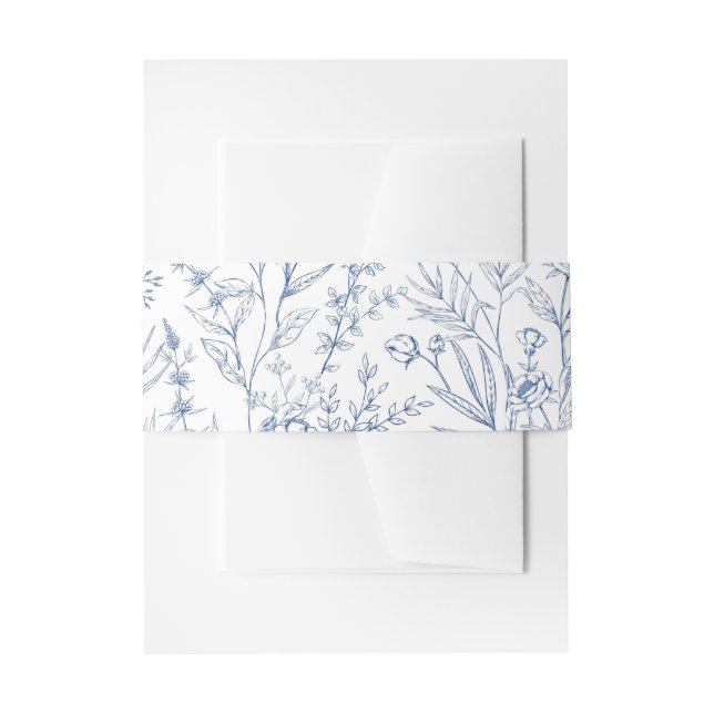 Beautiful Blue Floral Classic Botanical Wedding Invitation Belly Band (Front Example)