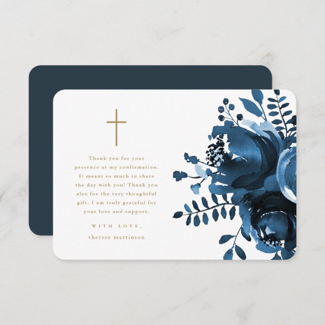 Beautiful Blue Floral Cross Confirmation Thank You (Front/Back)