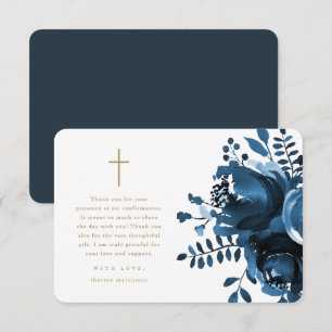 Beautiful Blue Floral Cross Confirmation Thank You Card