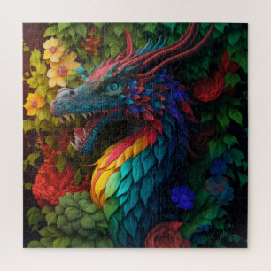 Beautiful Blue Floral Dragon Puzzle