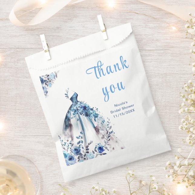 Beautiful Blue Floral Dress Bridal Shower Favour Bag (Clipped)