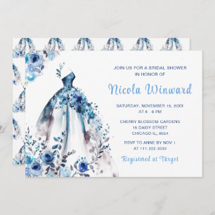Beautiful Blue Floral Dress Bridal Shower Invitation