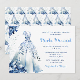Beautiful Blue Floral Dress Bridal Shower Invitation