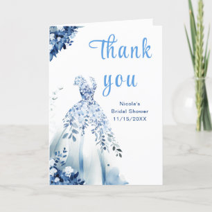 Beautiful Blue Floral Dress Bridal Shower Thank You Card