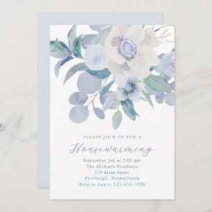 Beautiful Blue Floral New Home Housewarming Party Announcement