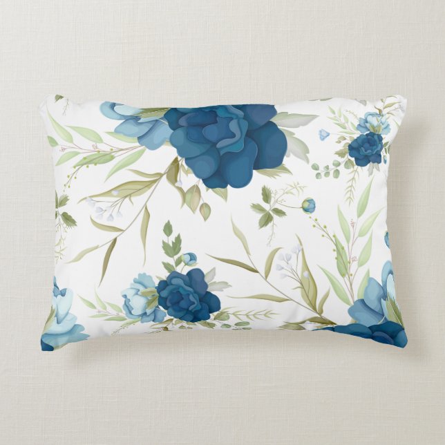 Beautiful Blue Floral Seamless Pattern Decorative Cushion (Front)
