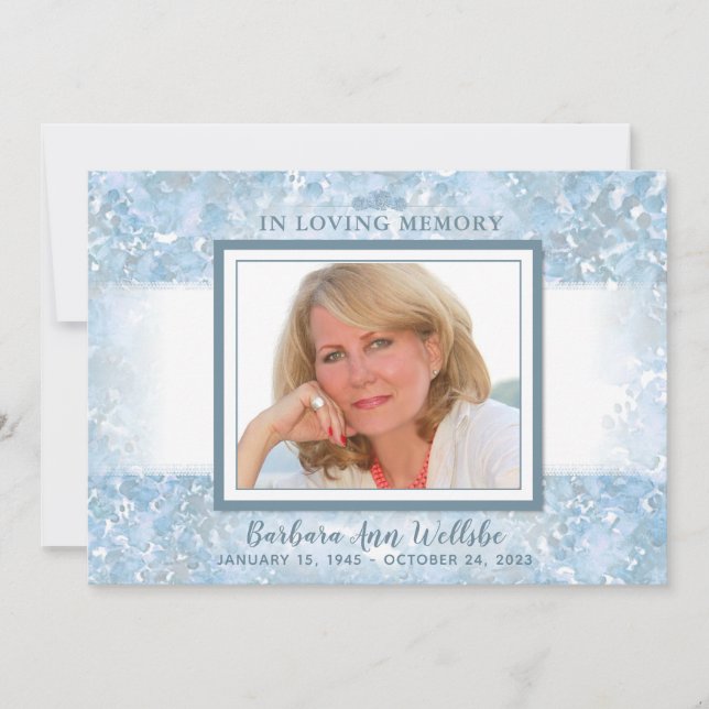 Beautiful Blue Floral Sympathy Thank You Card (Front)