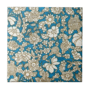 Beautiful blue floral textile pattern tile