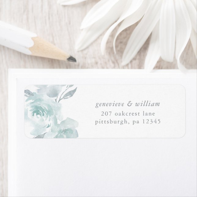 Beautiful Blue Floral Wedding Return Address Label (Insitu)
