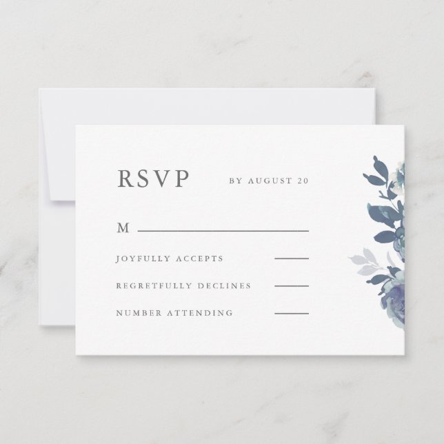 Beautiful Blue Floral Wedding Rsvp Card (Front)