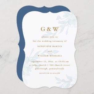 Beautiful Blue Floral with Gold Colour Monograms Invitation