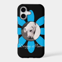 Beautiful Blue Flower Frame Cute Puppy Dog Black
