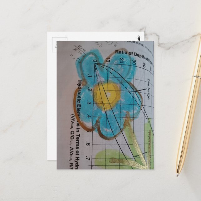 Beautiful Blue Flower on Vintage Textbook Page Postcard (Front/Back In Situ)