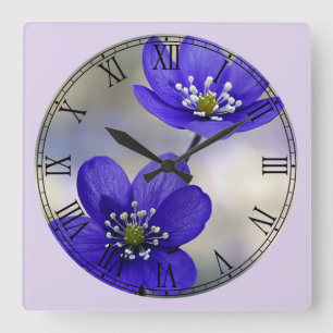 Beautiful Blue Flower Roman Numeral Square Wall Clock