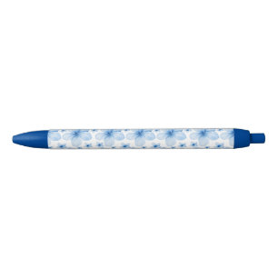 Beautiful Blue Flower Seamless Pattern Black Ink Pen