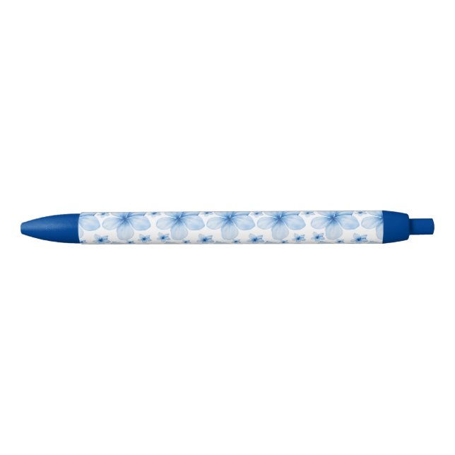 Beautiful Blue Flower Seamless Pattern Black Ink Pen (Front)