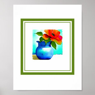Beautiful Blue Flower Vase Right Side Flower Poster