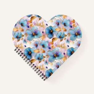 Beautiful Blue Flowers Alcohol Ink in Soft Pastels Notebook
