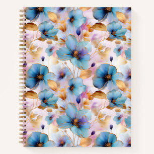 Beautiful Blue Flowers Alcohol Ink in Soft Pastels Notebook