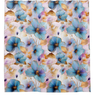Beautiful Blue Flowers Alcohol Ink in Soft Pastels Shower Curtain