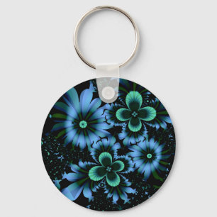 Beautiful Blue Flowers Fine Fractal Art Key Ring