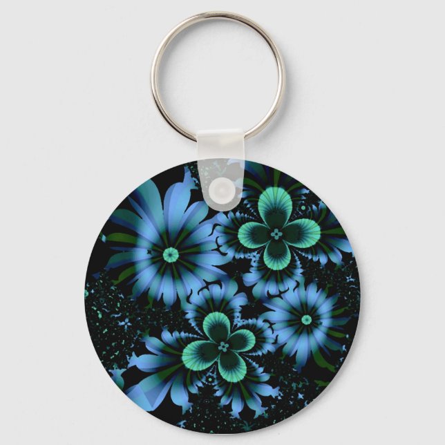 Beautiful Blue Flowers Fine Fractal Art Key Ring (Front)