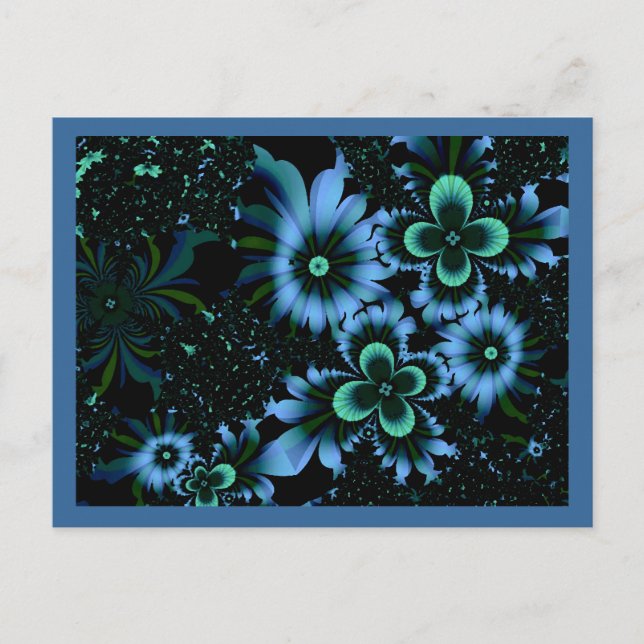 Beautiful Blue Flowers Fine Fractal Art Postcard (Front)