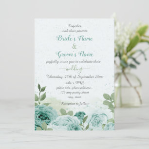 beautiful blue flowers green leaves wedding invitation