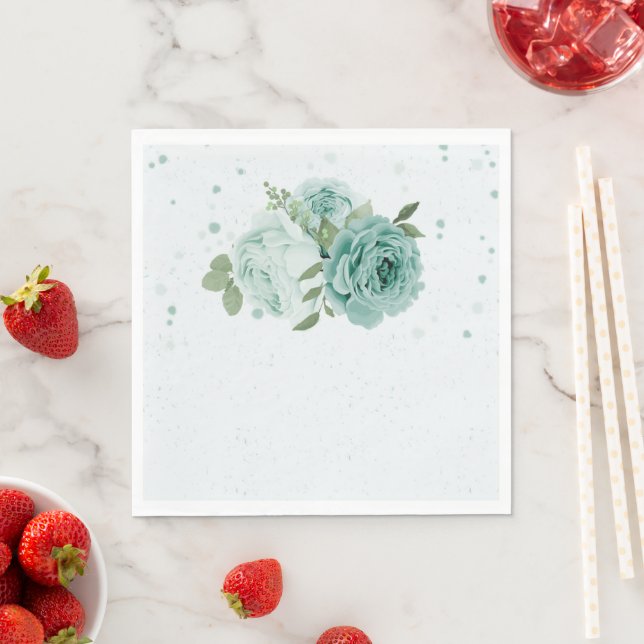 beautiful blue flowers greenery botanical napkins (Insitu)