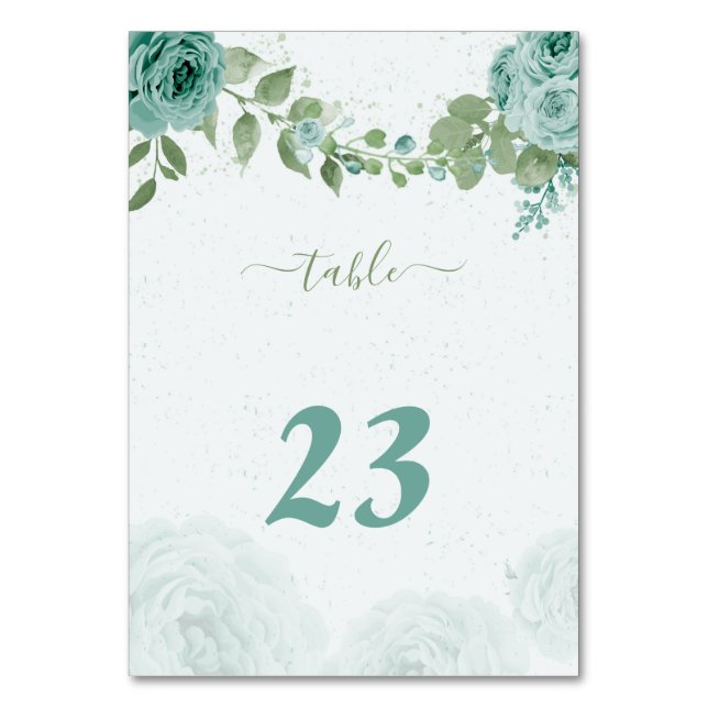 beautiful blue flowers greenery botanical table number (Front)