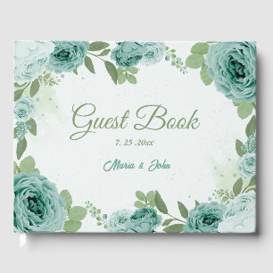 beautiful blue flowers greenery botanical wedding guest book
