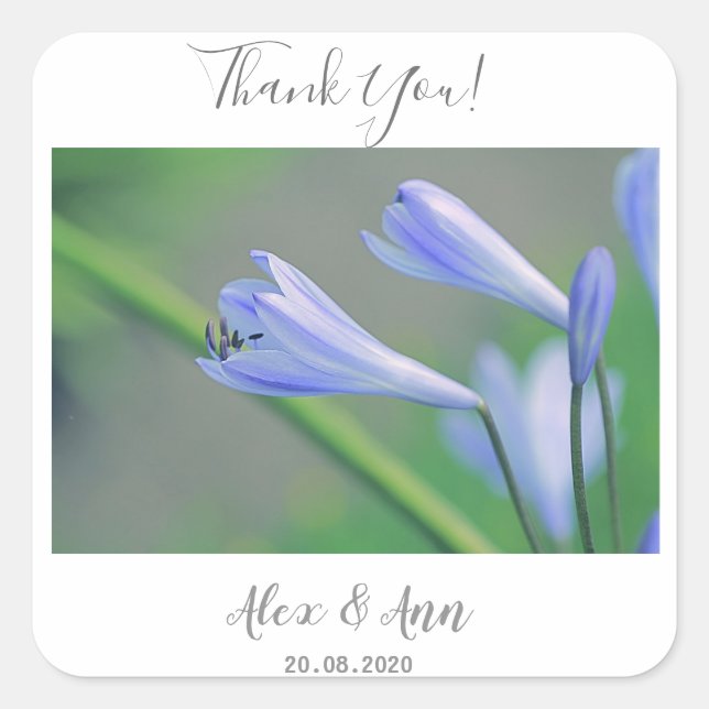 Beautiful Blue Flowers Wedding Favour Sticker (Front)