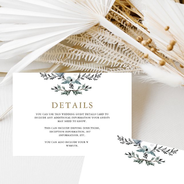 Beautiful Blue Foliage Wedding Guest Detail Enclosure Card (Creator Uploaded)