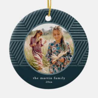 Beautiful Blue Geometric Pattern Photo Christmas Ceramic Ornament