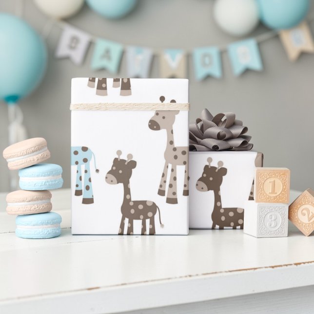 Beautiful Blue Giraffe Baby Pattern Wrapping Paper (Creator Uploaded)