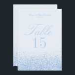 Beautiful Blue Glitter Wedding Table Number Cards<br><div class="desc">Beautiful Blue Glitter Wedding Table Number Cards. Glamourous,  Glitter with sparkling baby blue,  this table card coordinates with our Glitter Wedding and Bridal Shower decor. For more customisation,   using the "customise" tool on zazzle. Additional colour options are available in our shop on Zazzle at MetroEvents. Designed by Metro-Event.com</div>