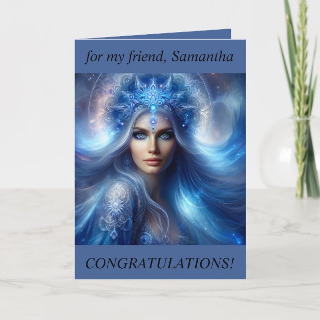 Beautiful Blue Goddess Congratulations Card (Front)