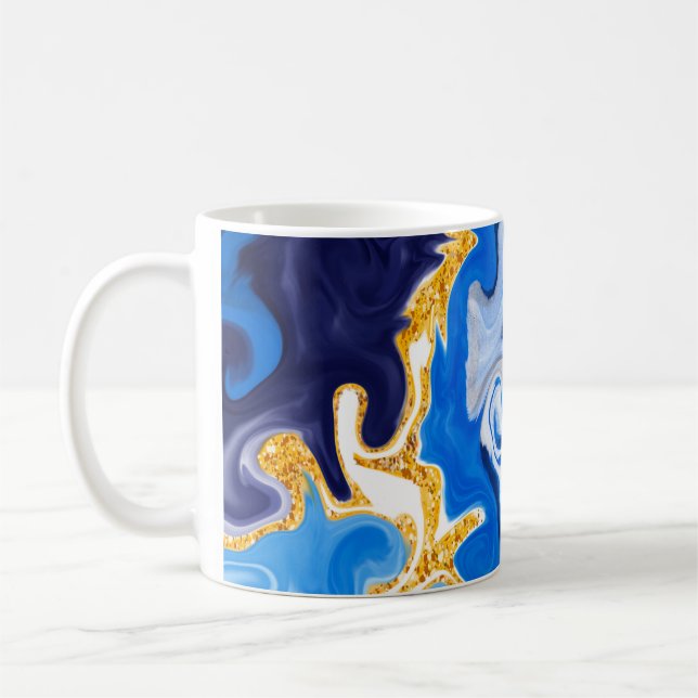 Beautiful Blue, Gold and White Swirls like Water   Coffee Mug (Left)