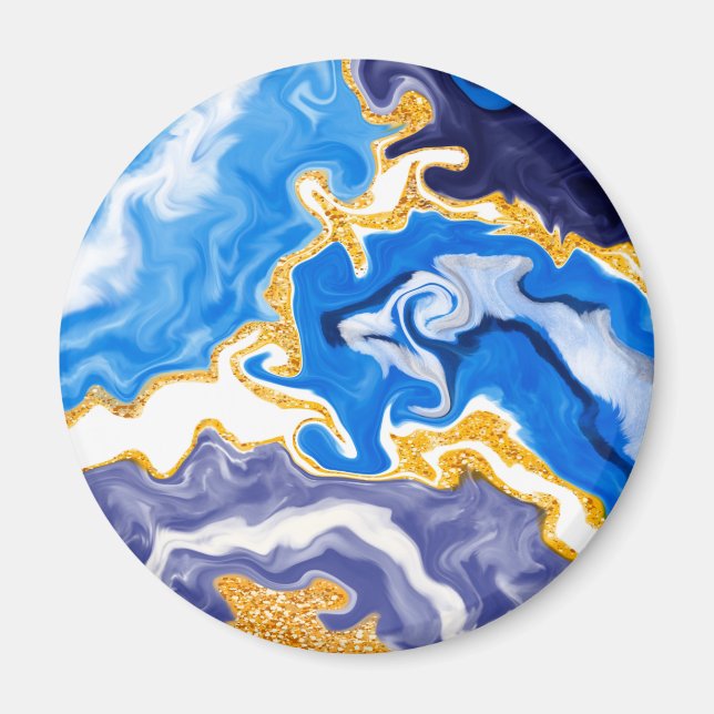 Beautiful Blue, Gold and White Swirls like Water  Magnet (Front)