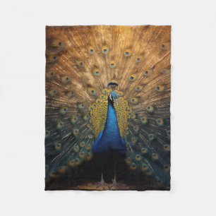 Beautiful blue gold peacock fleece blanket