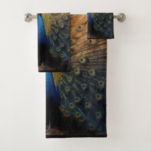 Beautiful blue gold peacock towel