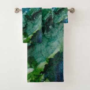 Beautiful Blue Green Wave Bathroom Towel Set