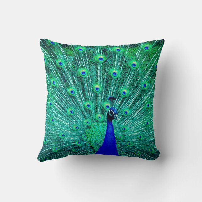 BEAUTIFUL BLUE GREEN YELLOW PEACOCK  CUSHION (Back)