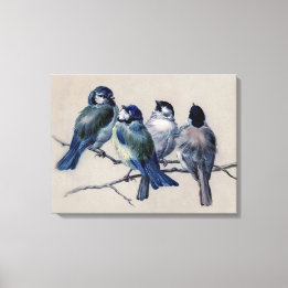 Beautiful Blue Grey Birds on a Branch Watercolor Canvas Print