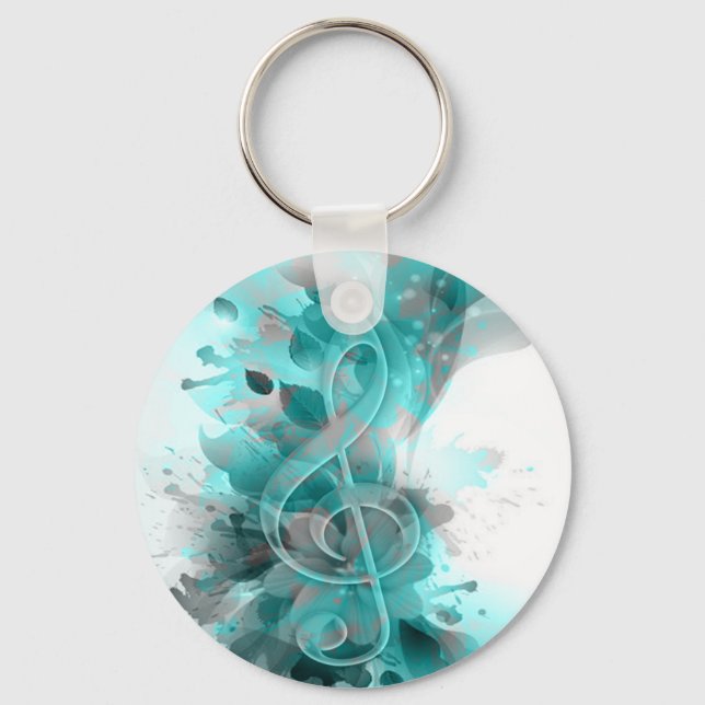 Beautiful blue grey cool splatter flowers leaves key ring (Front)